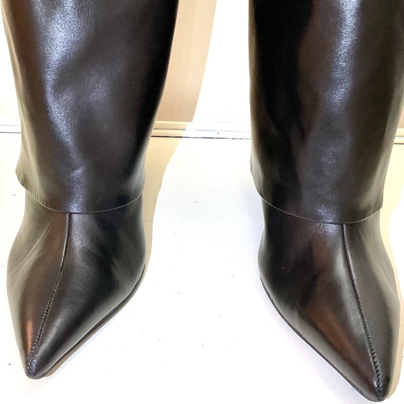 Liliana Black Fold Over Pointed Toe Side Zip Knee High Heel Boots sz 10 - Picture 9 of 16